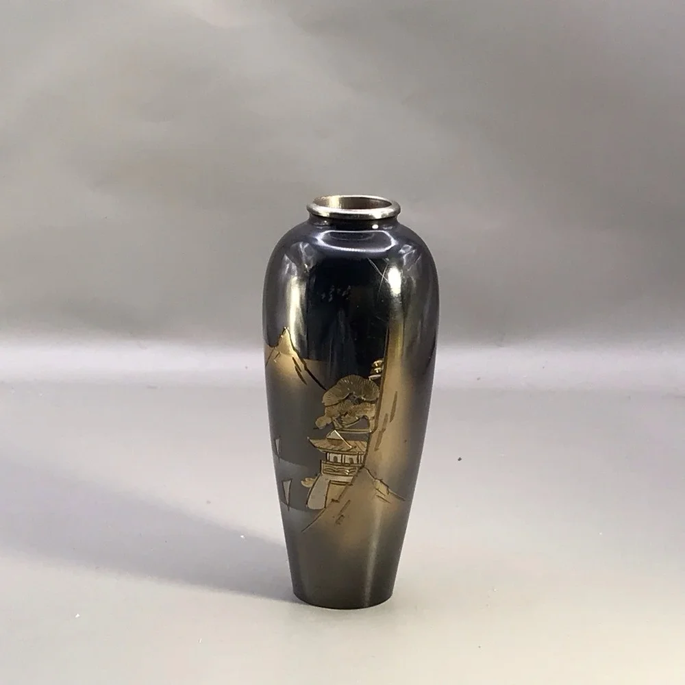 VTG Etched Mixed Metal Japaneses Vase 5